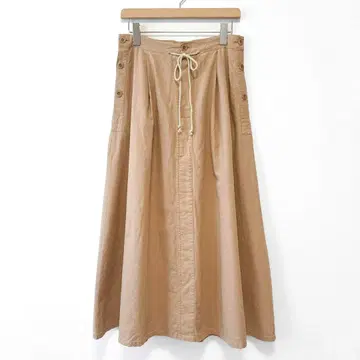 새상품급 JOHNBULL 코튼 린넨 밀리터리 롱 스커트 플레어 베이지