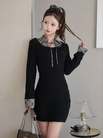 Darich 레이어드 니트 미니 원피스