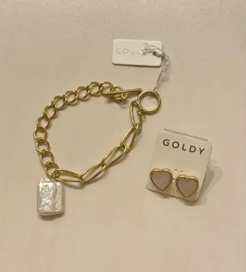 GOLDY 체인 팔찌와 하트 귀걸이 세트