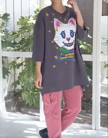 미사용 새상품 스칼라 장미를 문 고양이 튜닉 차콜 그레이