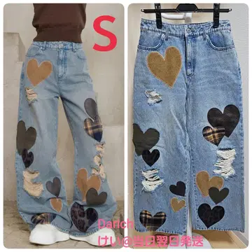 Darich 다리치 랜덤 하트 패치워크 데님 팬츠 S 사이즈