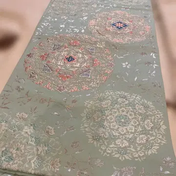 연한 하늘색 꽃무늬 오비 순수 실크