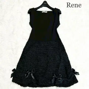 새상품급 르네 트위드 원피스 리본 실크 도킹 플레어 블랙 M