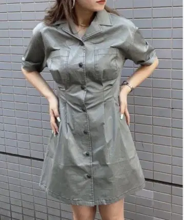 원웨이 허리 턱 오픈 원피스 카키