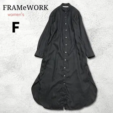 새상품급 [ 프레임워크 ] 린넨 셔츠 원피스 F 밴드 카라 롱 기장 블랙