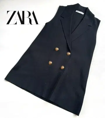 새상품급 ZARA 자라 골드 버튼 니트 베스트 더블 블랙 S사이즈