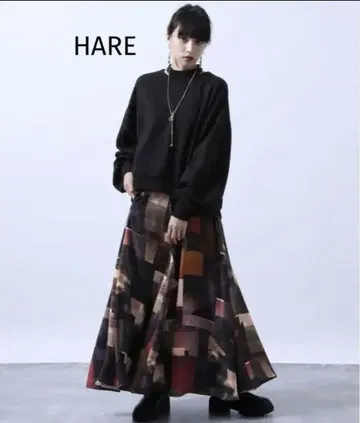 HARE 포토 콜라주 스커트 보르도