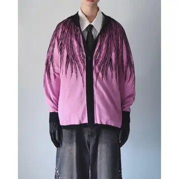 Y2K Bob Mackie 아카이브 니트 깃털 패턴 핑크 블랙