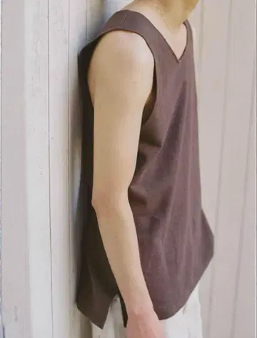 LINEN SLUB TANK TOP teak brown