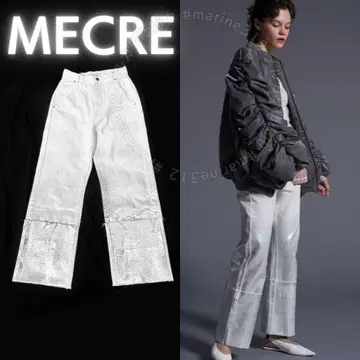 새상품급 MECRE 롤업 코팅 데님 호일 데님 실버 화이트