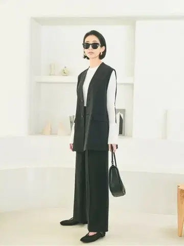 [ Mila Owen ] 노카라 오버 베스트 턱 와이드 팬츠 셋업