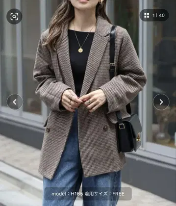 [ 봉쥬르 사간 ] 간클럽 체크 오버 사이즈 더블 자켓