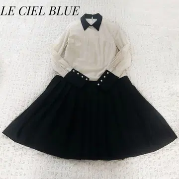 르쉘블루 LE CIEL BLUE 바이컬러 플리츠 절개 원피스