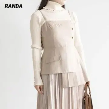 RANDA 하이넥 멜로우 리브 니트 상의