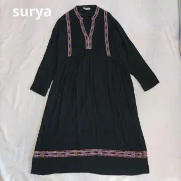 surya 에스닉 원피스 자수 블랙 긴팔 민족풍 자수