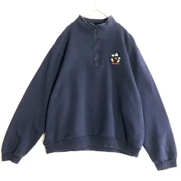 3727 디즈니 미키 자수 로고 맨투맨 하프 지퍼 네이비