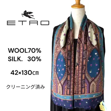 ETRO 에트로 희귀한 미니 꽃무늬 울&실크 스톨 보라색 파랑