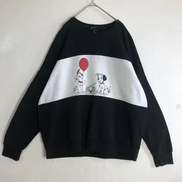 3732 디즈니 101마리 강아지 빅 로고 맨투맨 트레이닝복 블랙