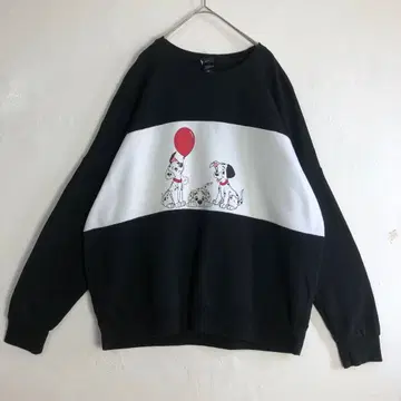 3732 디즈니 101마리 강아지 빅 로고 맨투맨 트레이닝복 블랙