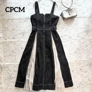 [ CPCM ] CPCM 플리츠 절개 데님 오버롤 스커트 여성스러움