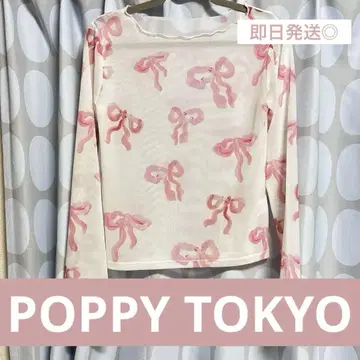 POPPY TOKYO 리본 무늬 시스루 핑크 화이트 아사기니요