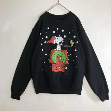 3734 스누피 PEANUTS 크리스마스 맨투맨 트레이닝복 블랙