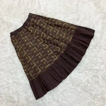 [ 파슈르 ] (M) 린넨 혼방 꽃무늬 플레어 스커트 허리밴딩 밑단 프릴