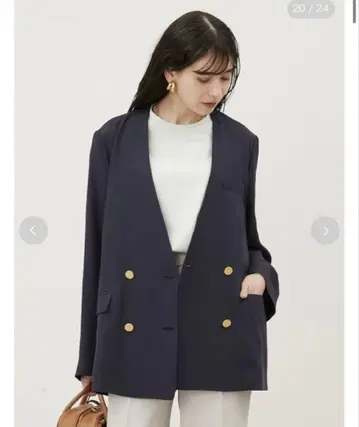Mila Owen 금장 버튼 더블 노카라 린넨 혼방 자켓