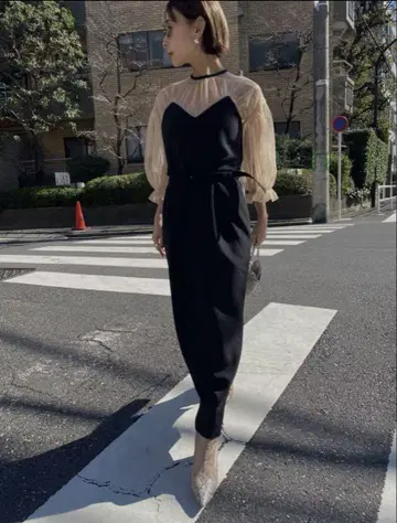 [ 최저가 ] AMERI VINTAGE TULLE SLEEVE DRESS