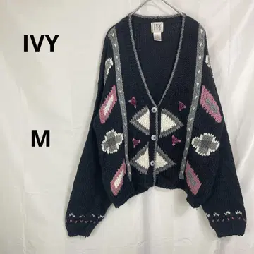 IVY 90년대 빈티지 케이블 니트 레트로 가디건 [ XL ] 블랙