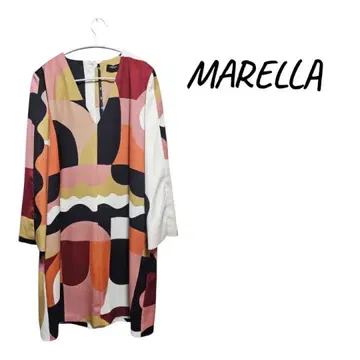 [ 새상품급 ] MARELLA 멀티 컬러 긴팔 원피스 허리 리본 포함