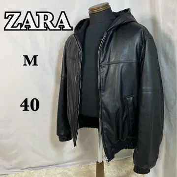 ZARA 자라 인조 가죽 남성용 후드 부착 자켓 M 사이즈 40 블랙