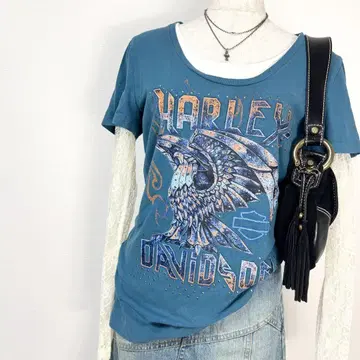y2k Harley-Davidson 메탈 이글 로고 T셔츠