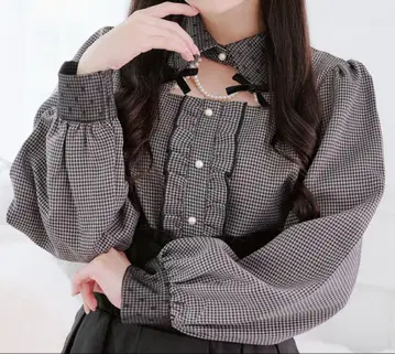 Pal elfy 하운드투스 체크 블라우스/지뢰계 양산형