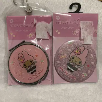 미사용 일광화상 마이멜로디 글리터 캔뱃지 컴팩트 더블 거울 세트