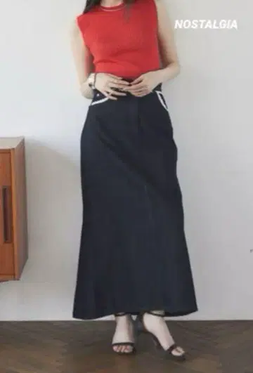 [ NOSTALGIA ] 노스탤지어 레이스 데님 롱 스커트 M 새상품