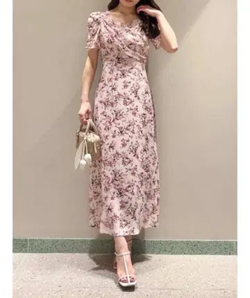 SNIDEL 레이온 카슈쿨 프린트 원피스 0 사이즈 라이트 핑크