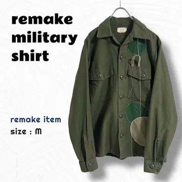 리메이크 밀리터리 셔츠 / 빈티지 패치워크 스티치 구제 의류