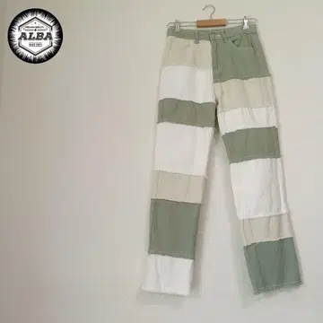 [ 새상품급 ] 데님 팬츠 패치워크 리메이크풍 화이트 그린 그린 개성파