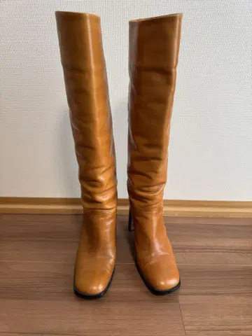 카멜색 가죽 하이힐 롱 부츠