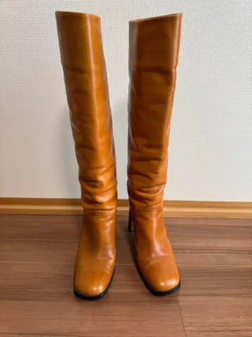 카멜색 가죽 하이힐 롱 부츠