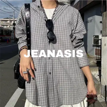 인기 상품 JEANASIS 코튼 체크 BIG 셔츠 그레이 오버