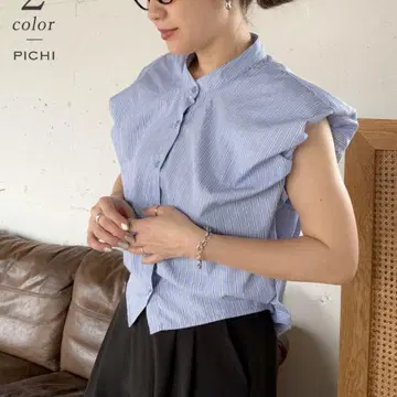 PICHI 퍼프 숄더 슬리브리스 셔츠