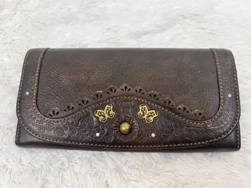 천연 가죽 빈티지 ANNA SUI 브라운 자수 장지갑