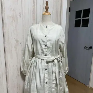 기모노 리메이크 순수 실크 츠무기 소재 노카라 프론트 오픈 원피스 (L)