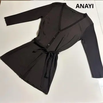 ANAYI 아나이 브라운 가디건 V넥 허리 리본 포함