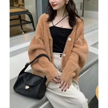 Hinari 히나리 샤기 니트 가디건 오렌지