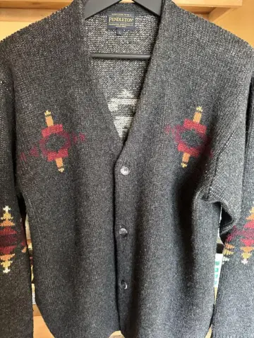 Pendleton 울 가디건 L 그레이 기하학 패턴