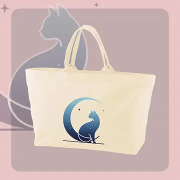 헤비 캔버스 지퍼 토트백 내추럴 고양이 심플 귀여운