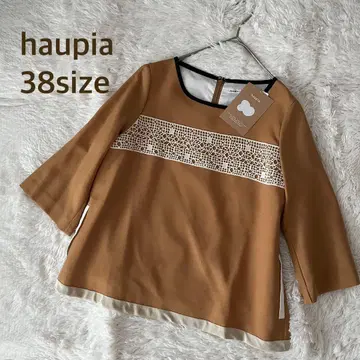 미사용 haupia 울 혼방 티셔츠 브라운 계열 9분 소매 레이스
